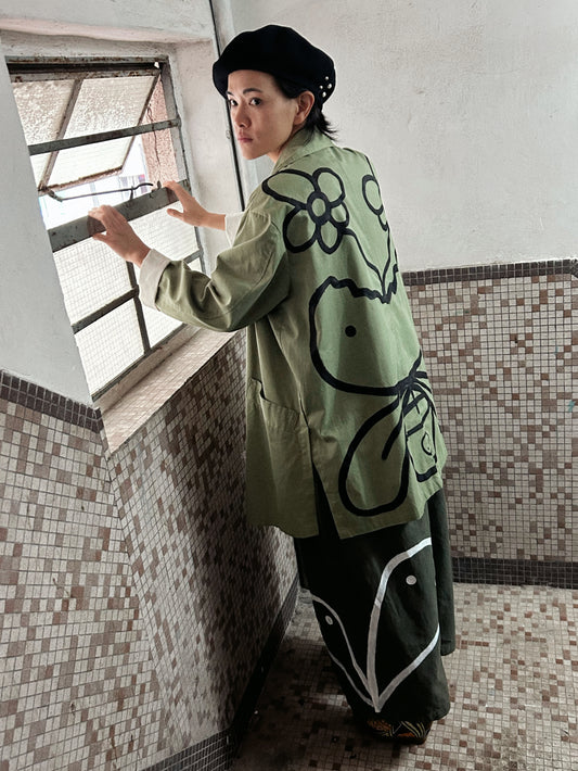 REBEL BLOOM | Green Suit Jacket with Bloom Doodle Back