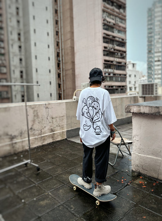 HEAD TRIP | White Cotton Tee with Balloon-Head Doodle