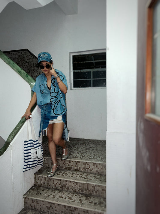 TORN LOVE | Patchwork Denim Skirt with LOVE Insert