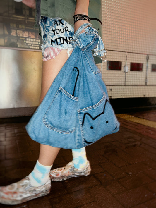 HISS FIT | Denim Cat Bag with Freehand Doodles