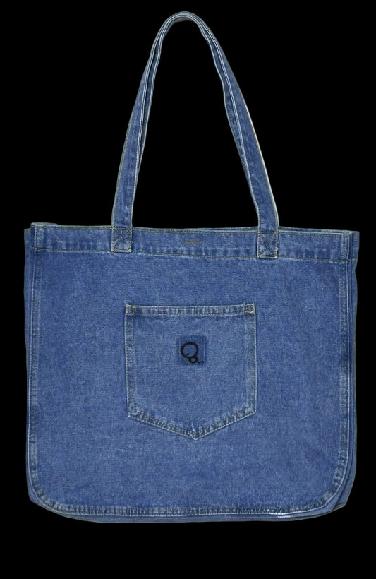 HELD STRANGE | Hand-Doodled Denim Shoulder Tote with Reclining Creature