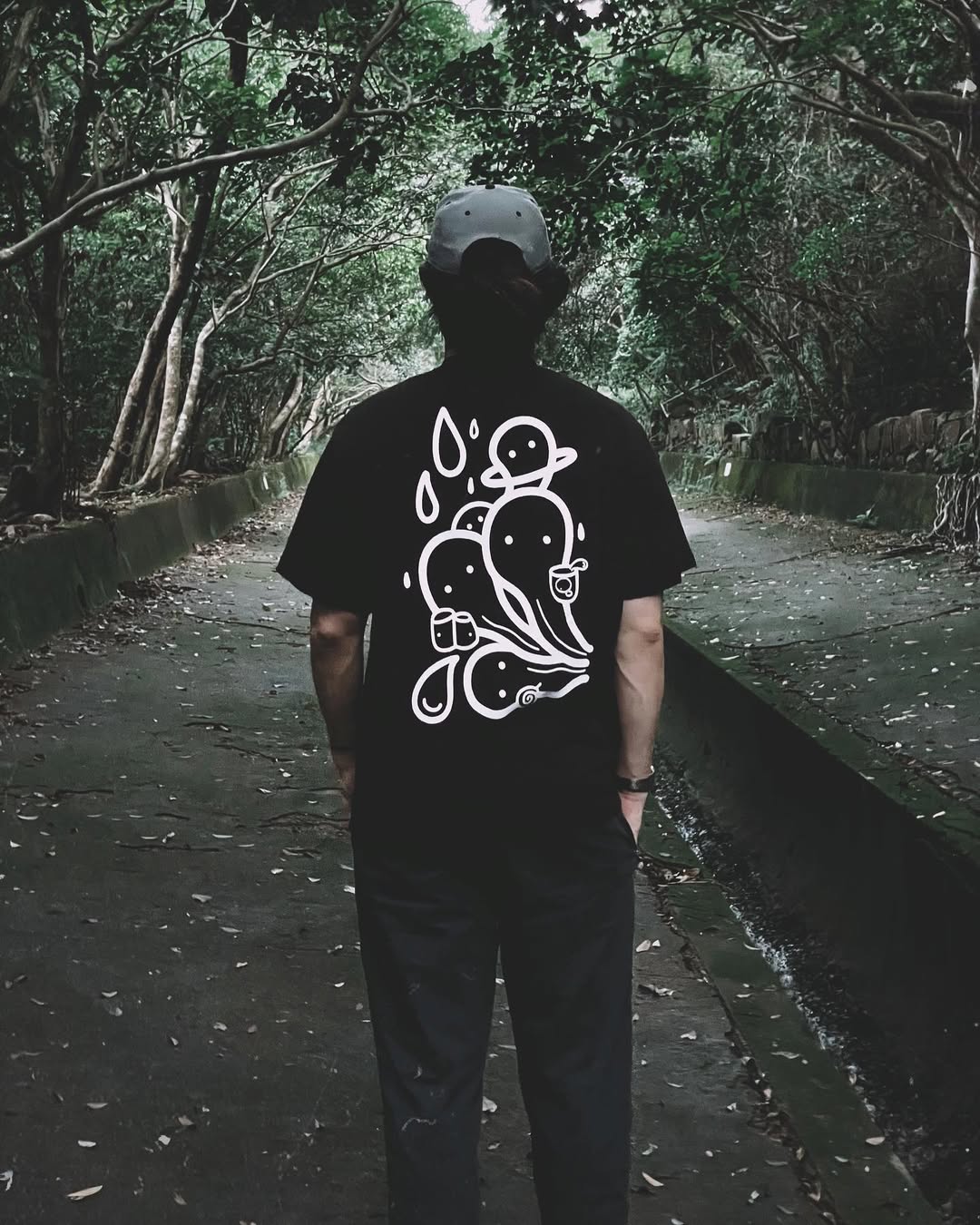 DRIP LORD | Black Cotton Tee with Raindrop Doodle Print