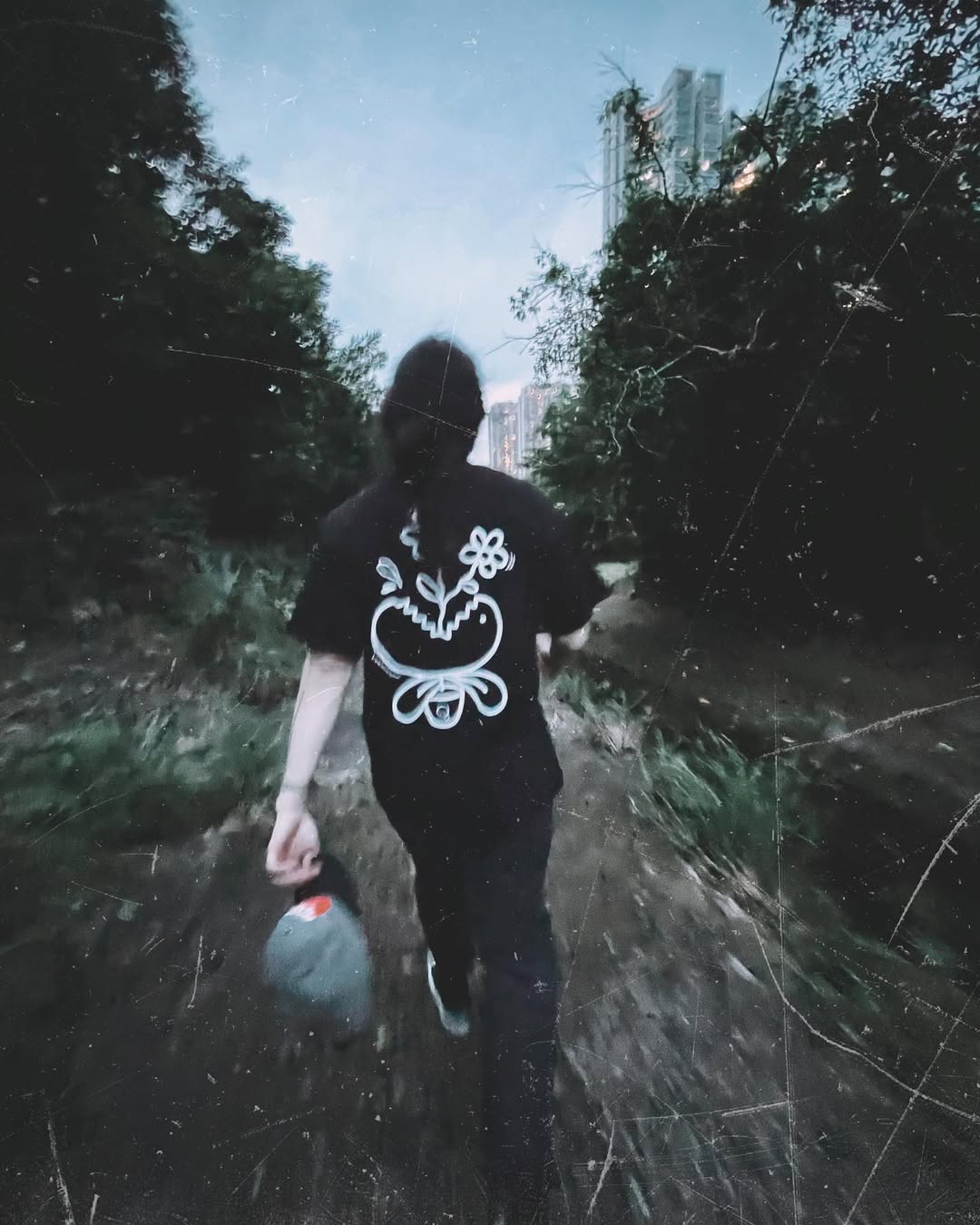 BLOOM FIEND | Black Cotton Tee with Flower-Chomp Doodle
