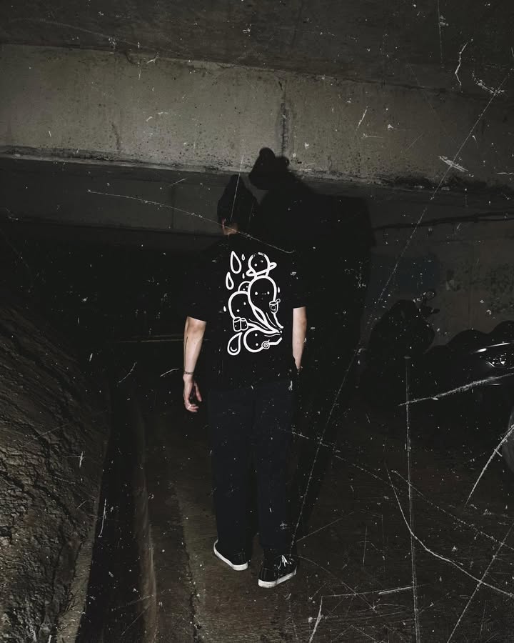 DRIP LORD | Black Cotton Tee with Raindrop Doodle Print