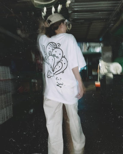 HEAD TRIP | White Cotton Tee with Balloon-Head Doodle
