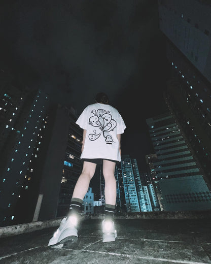 HEAD TRIP | White Cotton Tee with Balloon-Head Doodle