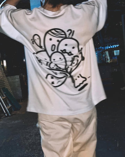 HEAD TRIP | White Cotton Tee with Balloon-Head Doodle