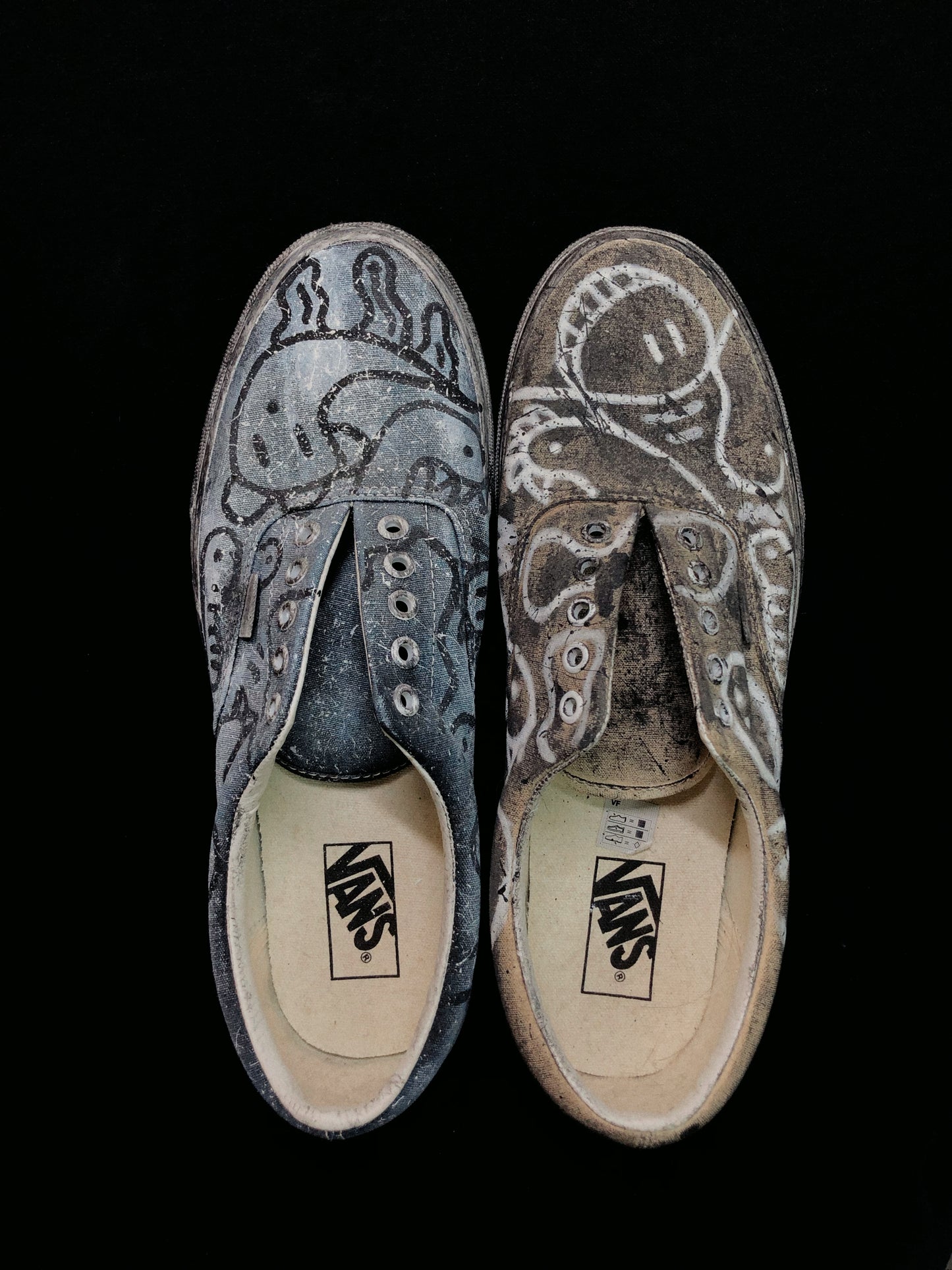 SPLIT KICKS | Hand-Doodled Vans Lace-Ups (Two-Tone Canvas)