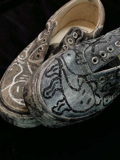 SPLIT KICKS | Hand-Doodled Vans Lace-Ups (Two-Tone Canvas)