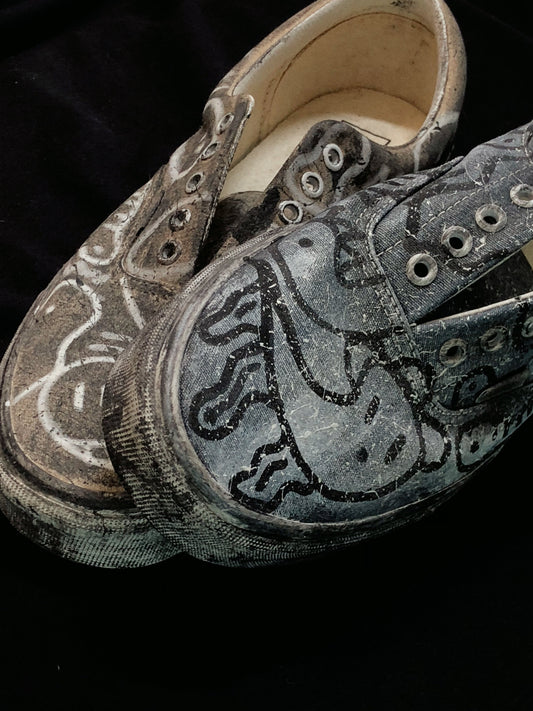 SPLIT KICKS | Hand-Doodled Vans Lace-Ups (Two-Tone Canvas)