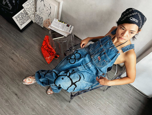 STREET GARDEN | Hand-Doodled Denim Overalls with Flower Art