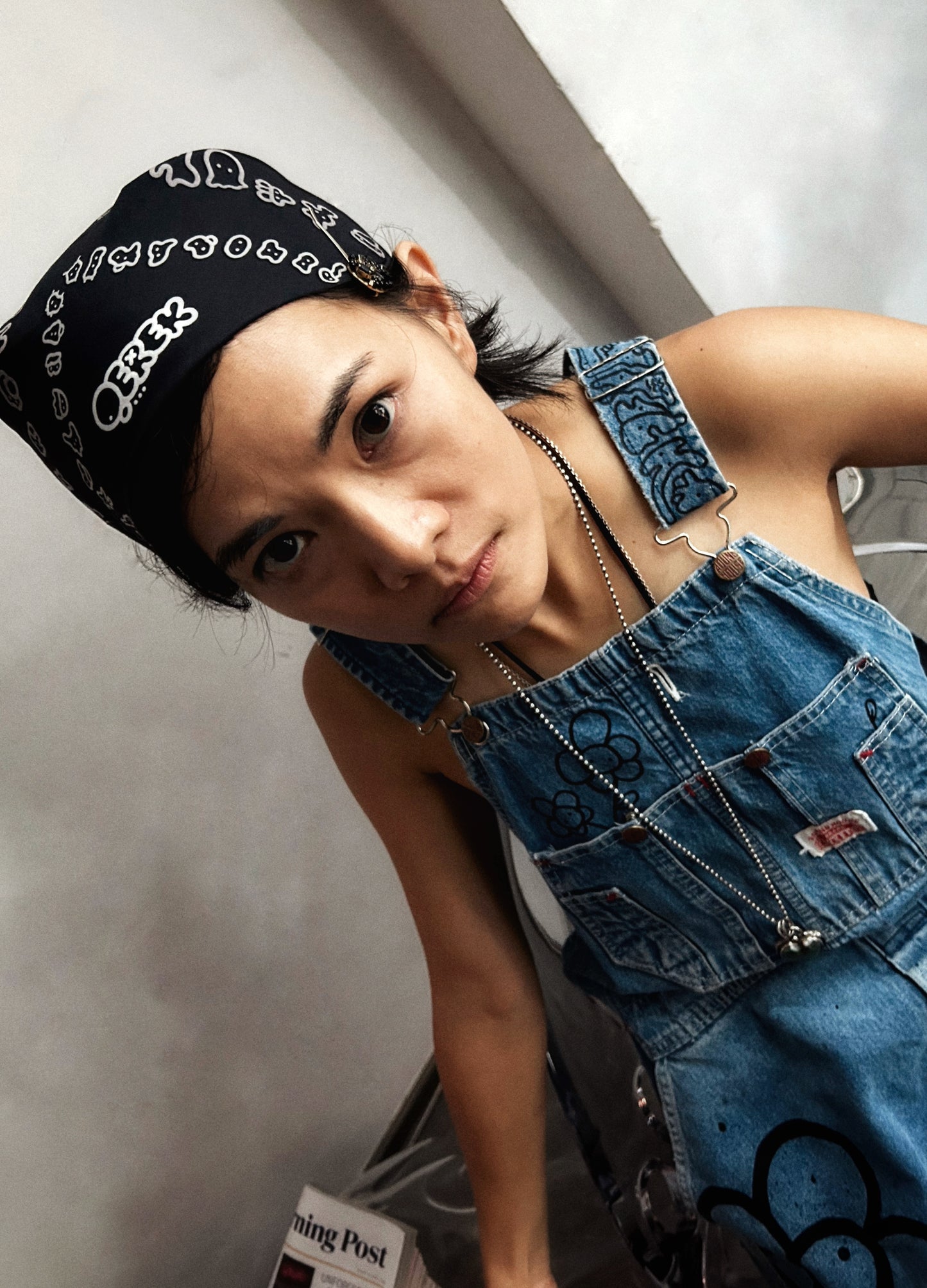 STREET GARDEN | Hand-Doodled Denim Overalls with Flower Art