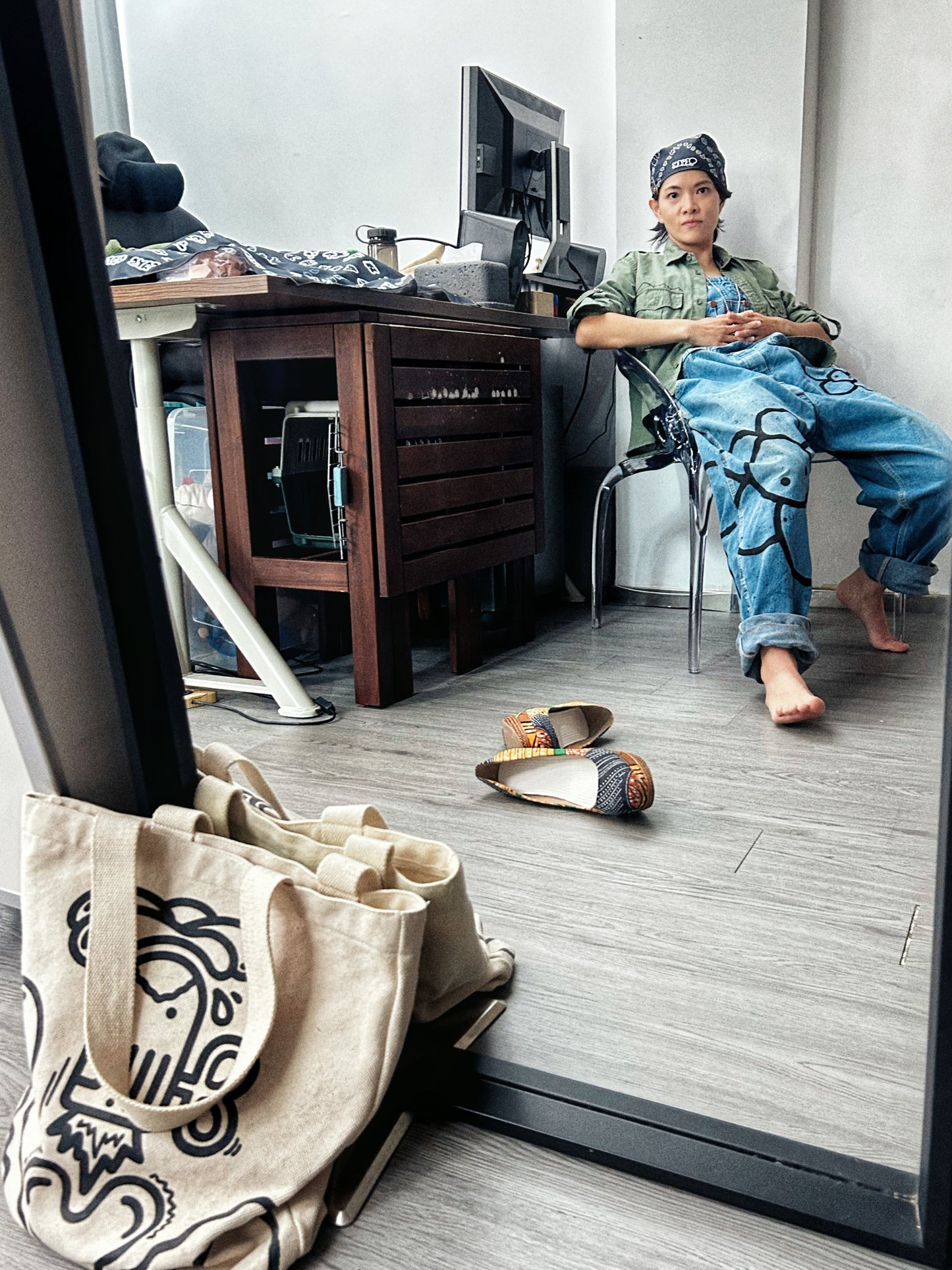 STREET GARDEN | Hand-Doodled Denim Overalls with Flower Art