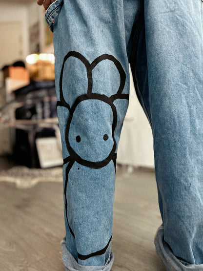 STREET GARDEN | Hand-Doodled Denim Overalls with Flower Art