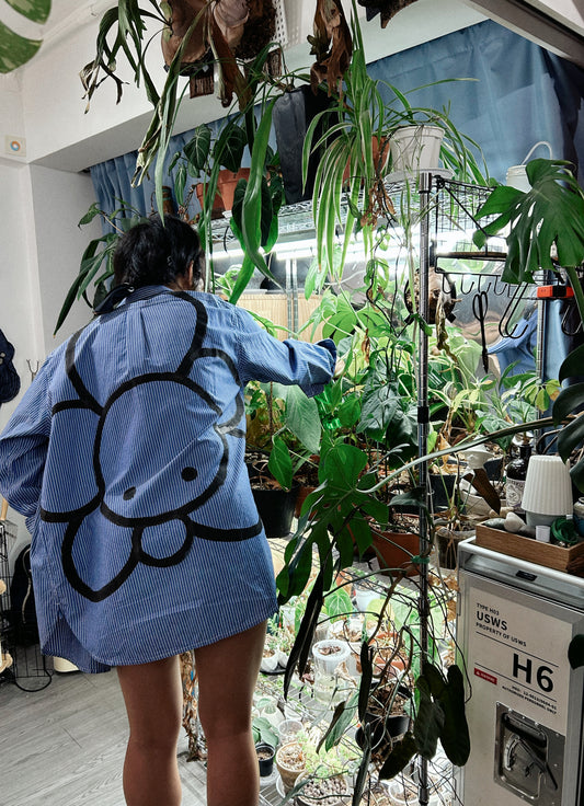 BORROWED BLOOM | Blue Striped Boyfriend Shirt with Bloom Doodle