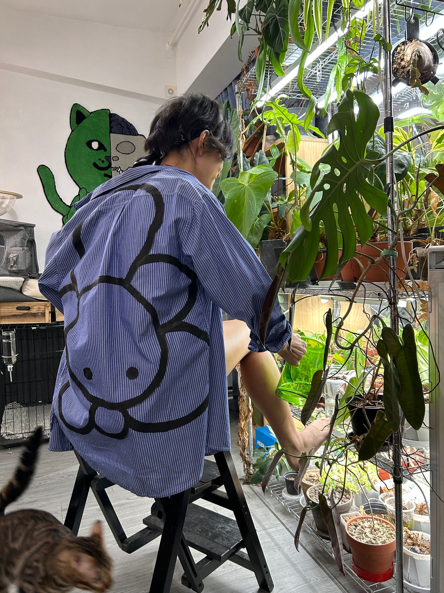 BORROWED BLOOM | Blue Striped Boyfriend Shirt with Bloom Doodle