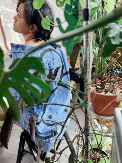 BORROWED BLOOM | Blue Striped Boyfriend Shirt with Bloom Doodle