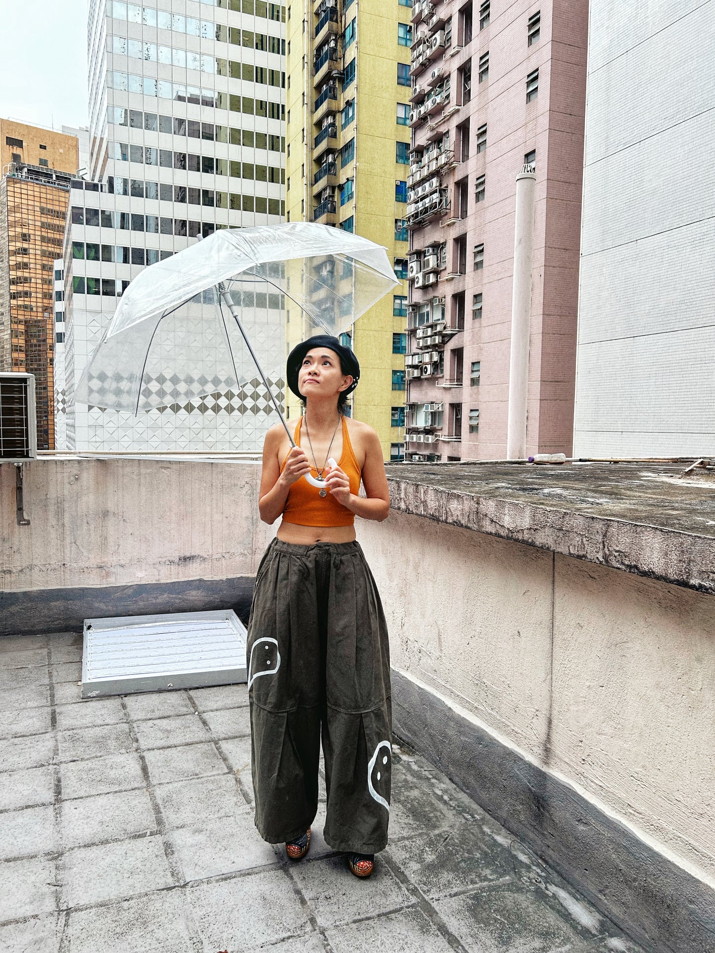 ALLEY SPIRITS  | Wide Olive Pants with Ghost Doodles