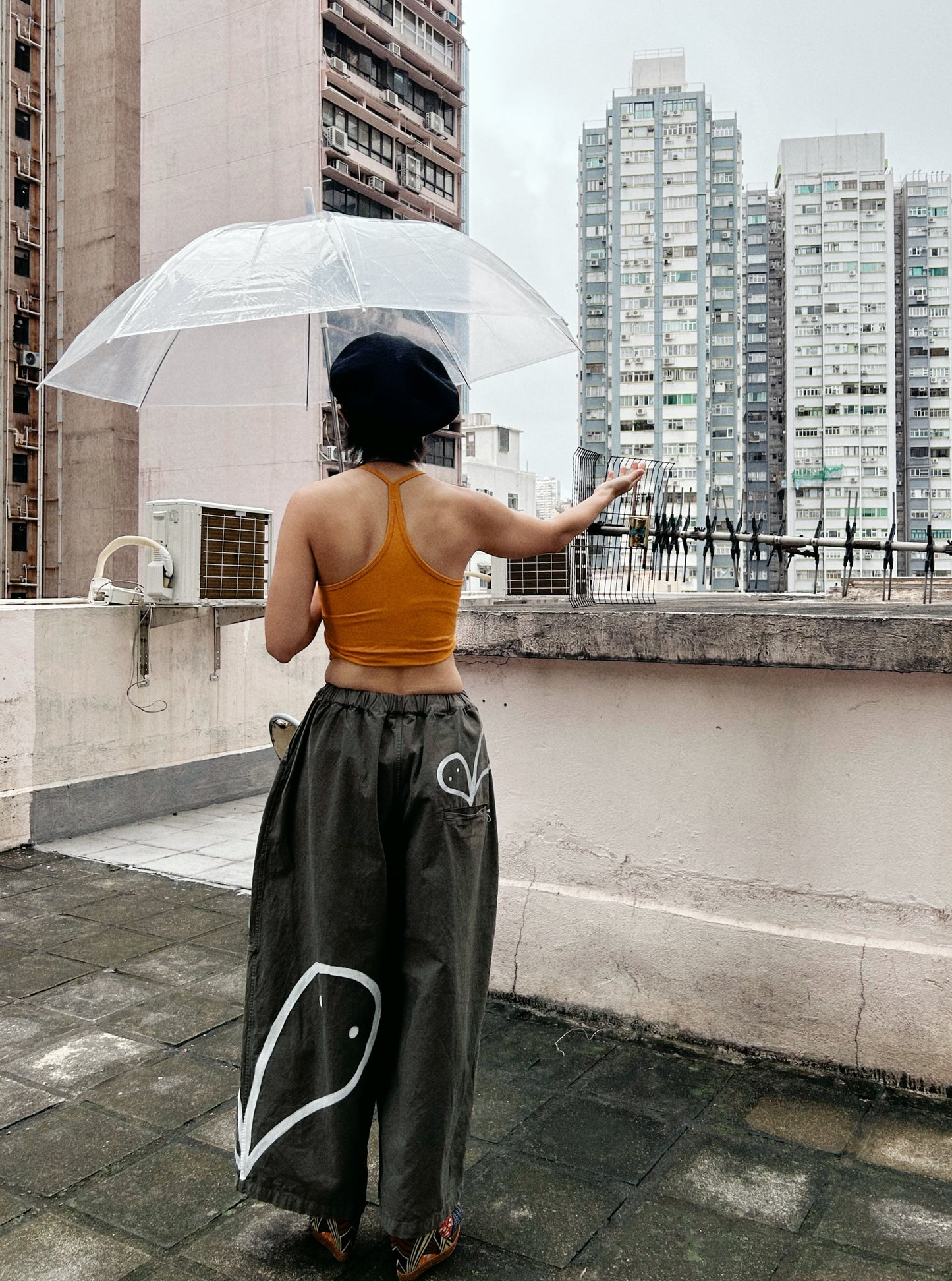 ALLEY SPIRITS  | Wide Olive Pants with Ghost Doodles