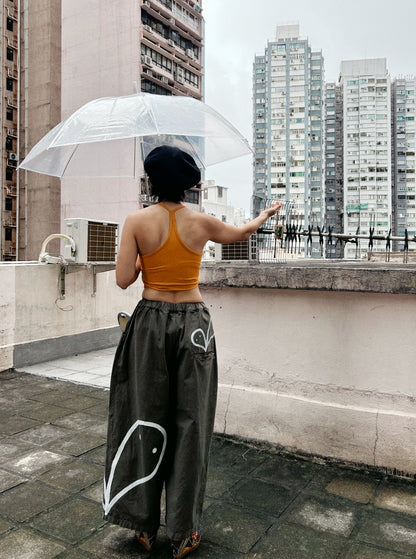 ALLEY SPIRITS  | Wide Olive Pants with Ghost Doodles