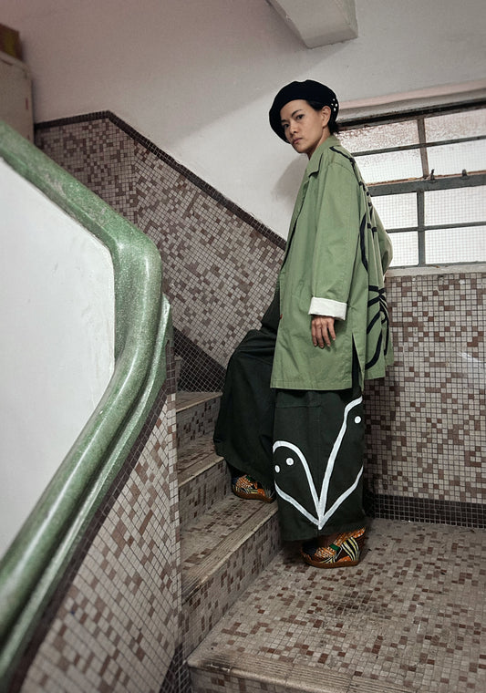 ALLEY SPIRITS  | Wide Olive Pants with Ghost Doodles