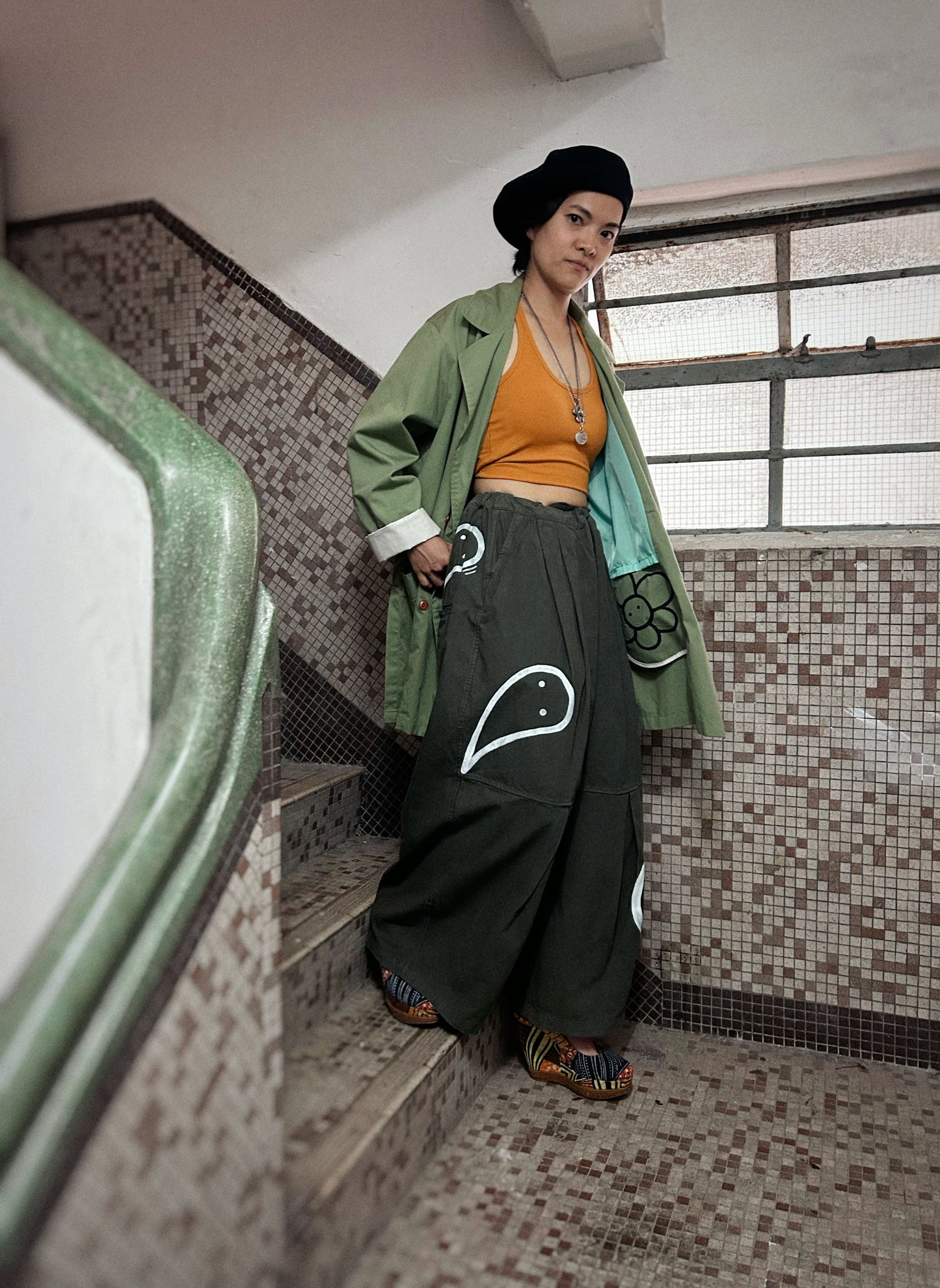 REBEL BLOOM | Green Suit Jacket with Bloom Doodle Back