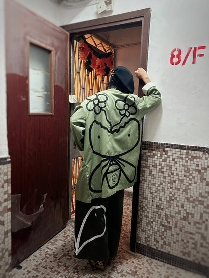 ALLEY SPIRITS  | Wide Olive Pants with Ghost Doodles