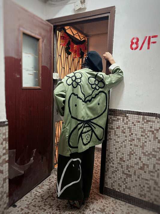 ALLEY SPIRITS  | Wide Olive Pants with Ghost Doodles