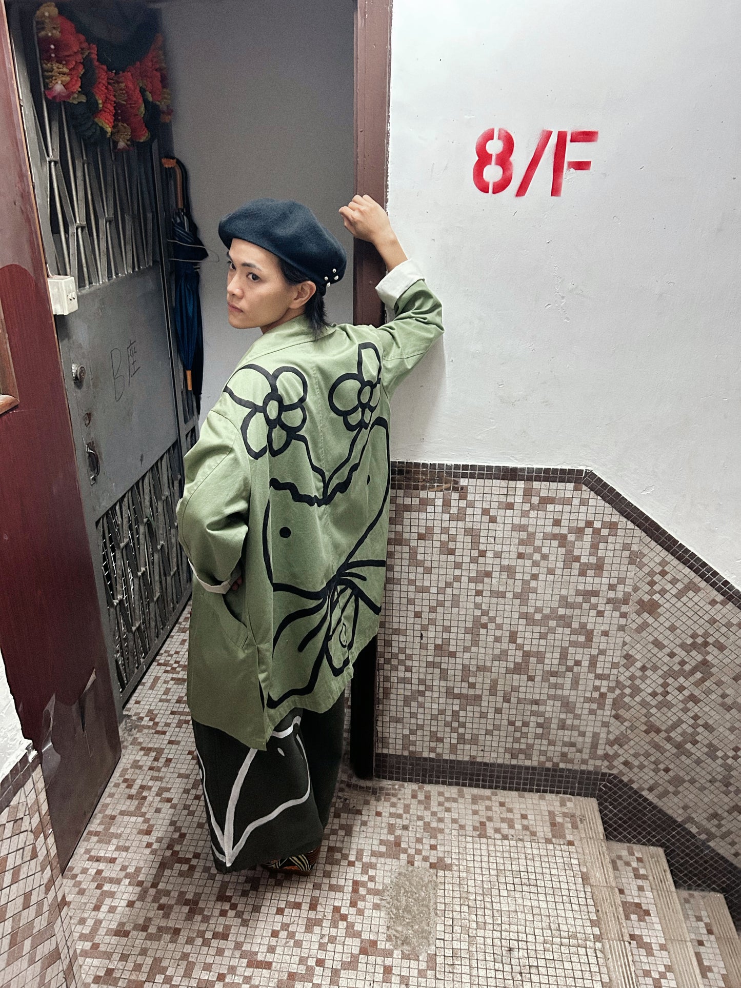 REBEL BLOOM | Green Suit Jacket with Bloom Doodle Back