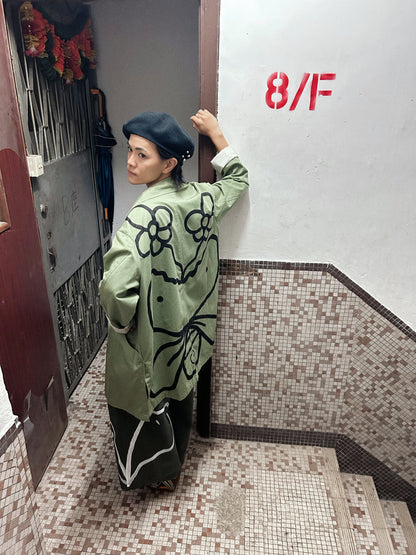 REBEL BLOOM | Green Suit Jacket with Bloom Doodle Back