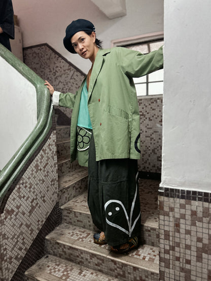 ALLEY SPIRITS  | Wide Olive Pants with Ghost Doodles