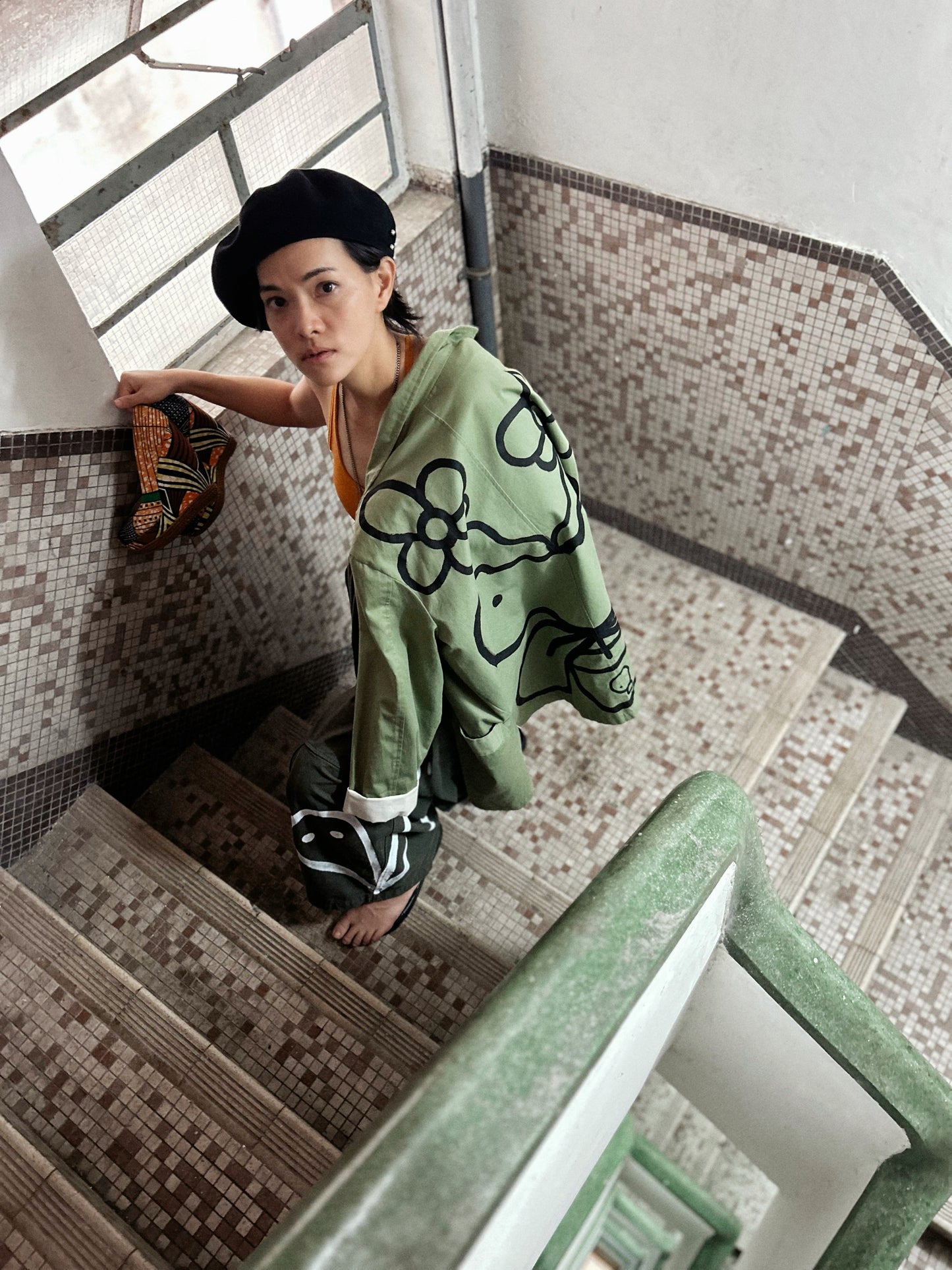 ALLEY SPIRITS  | Wide Olive Pants with Ghost Doodles