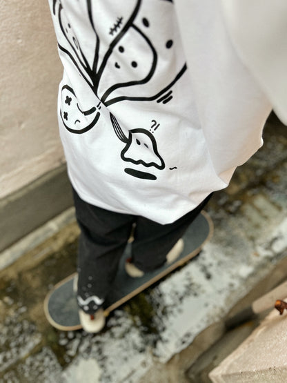 HEAD TRIP | White Cotton Tee with Balloon-Head Doodle