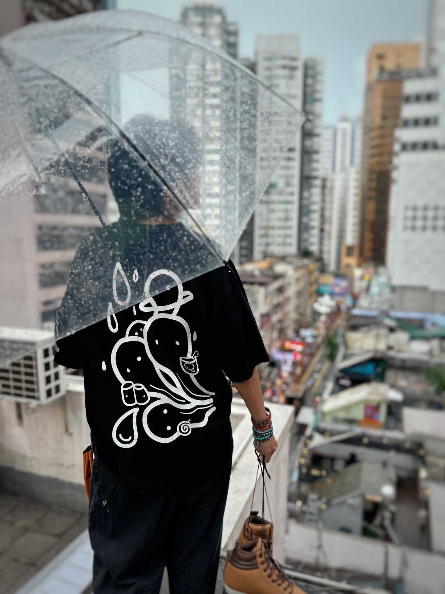 DRIP LORD | Black Cotton Tee with Raindrop Doodle Print
