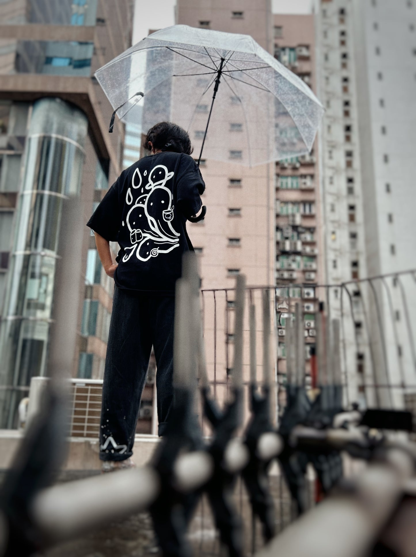 DRIP LORD | Black Cotton Tee with Raindrop Doodle Print