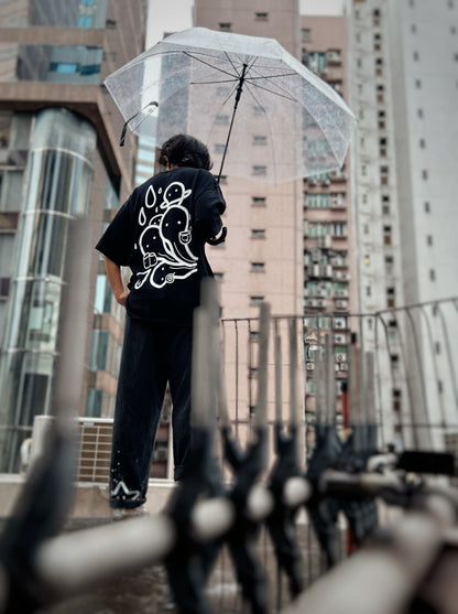 DRIP LORD | Black Cotton Tee with Raindrop Doodle Print