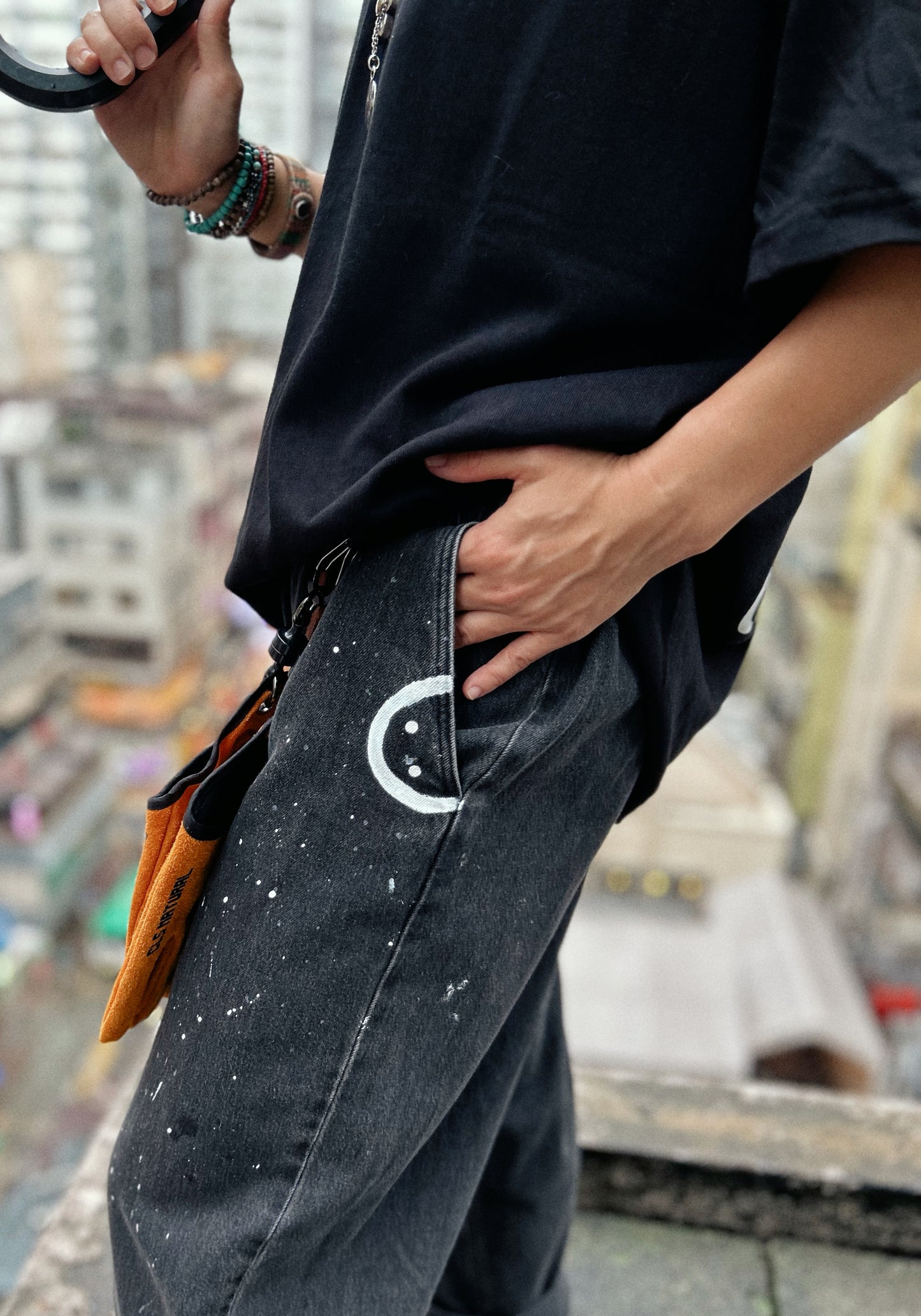 COSMIC ALLEY | Loose Black Jeans with Star Doodles
