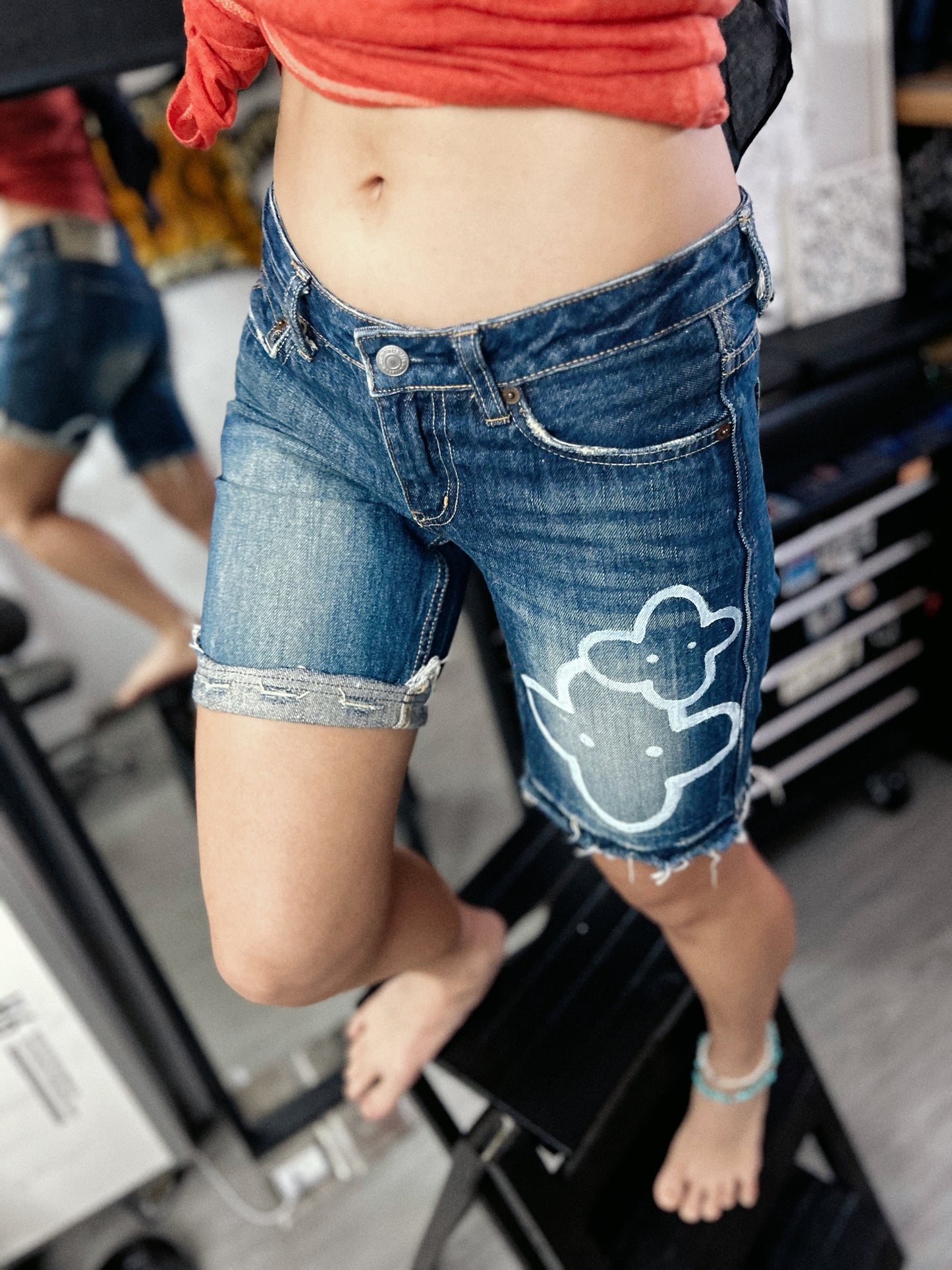 POCKET ESCAPE | Vintage Denim Shorts with Doodle Lines