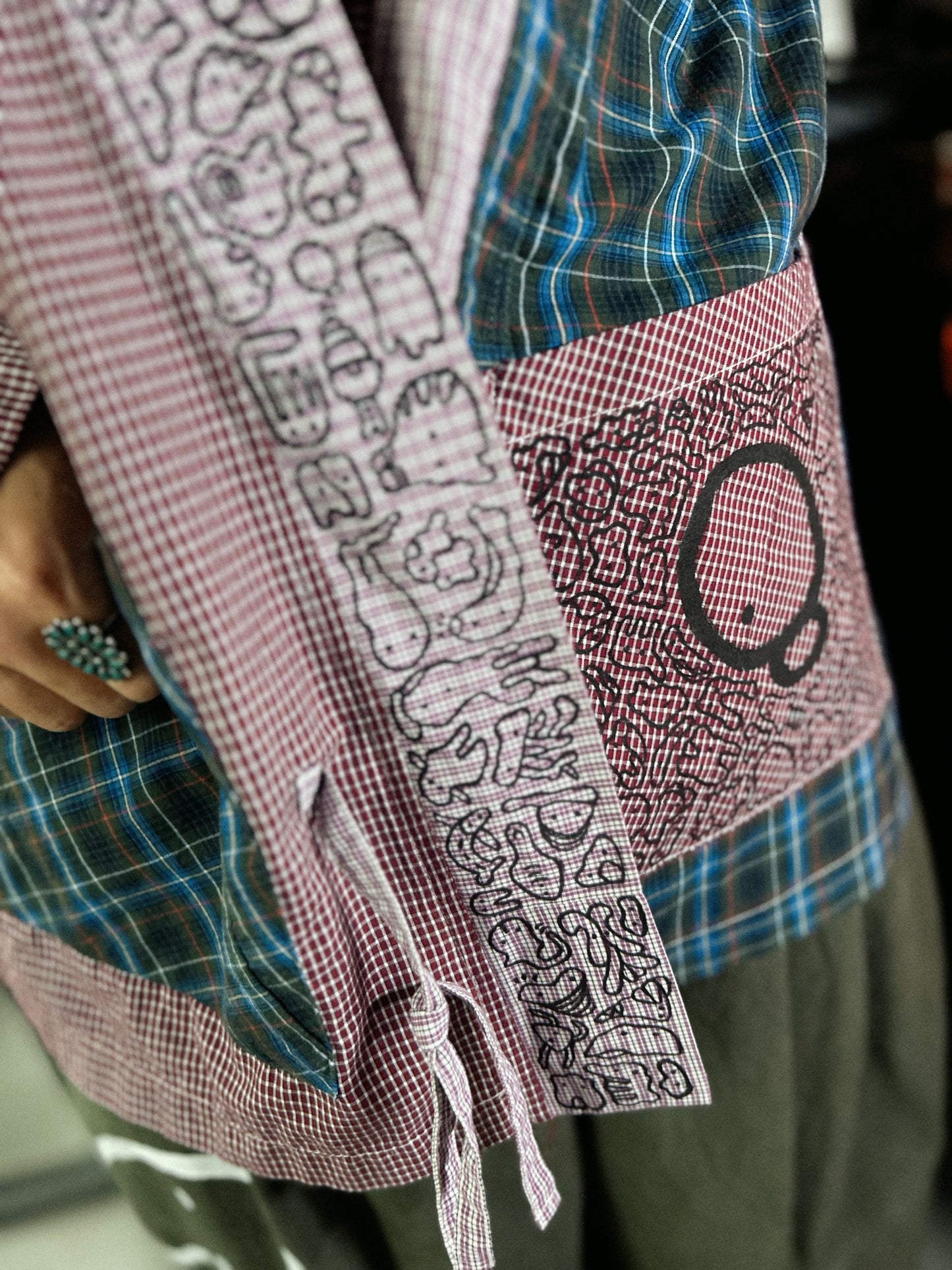 DOODLE MONK | Patchwork Kimono Jacket with Freehand Doodles