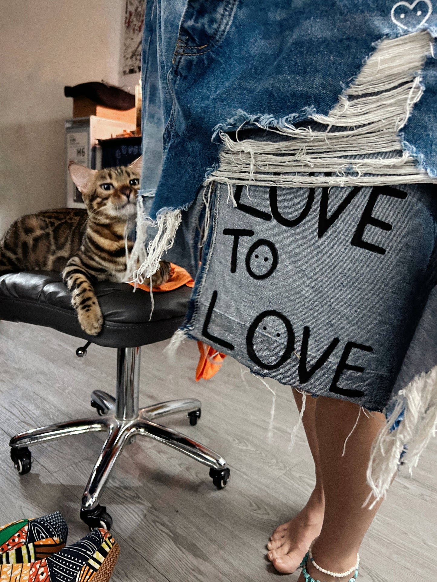 TORN LOVE | Patchwork Denim Skirt with LOVE Insert