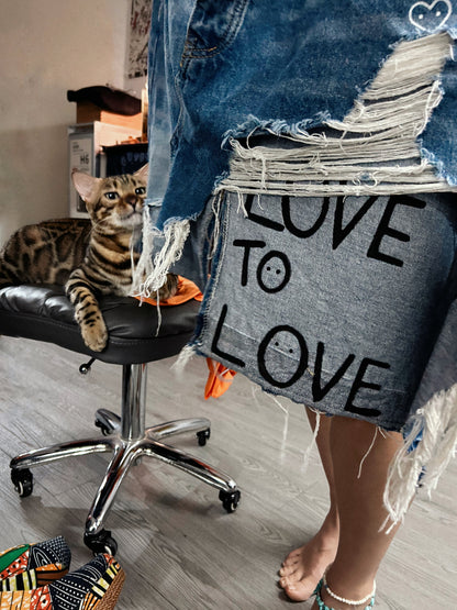 TORN LOVE | Patchwork Denim Skirt with LOVE Insert
