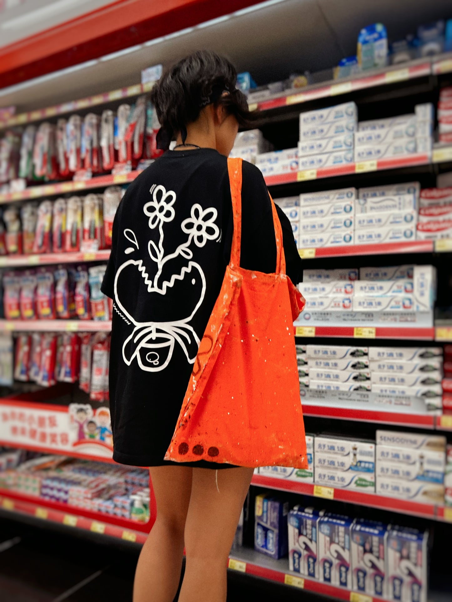 OOO CARRY |  Orange Canvas Tote with Bold Doodle Splash