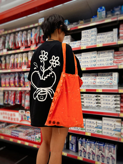 OOO CARRY |  Orange Canvas Tote with Bold Doodle Splash