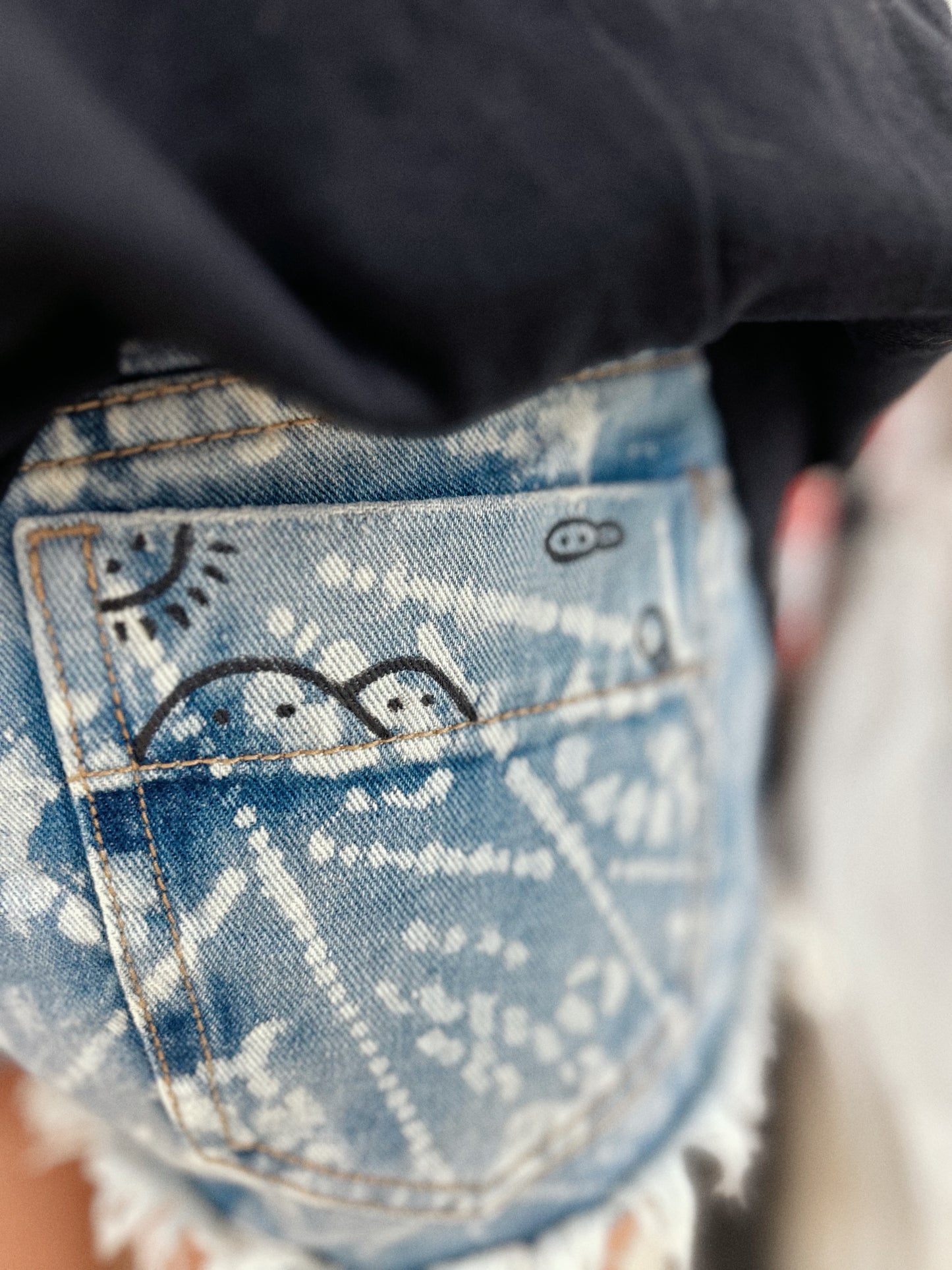 CLOUD PATCH | Bleach & Doodle Denim Shorts