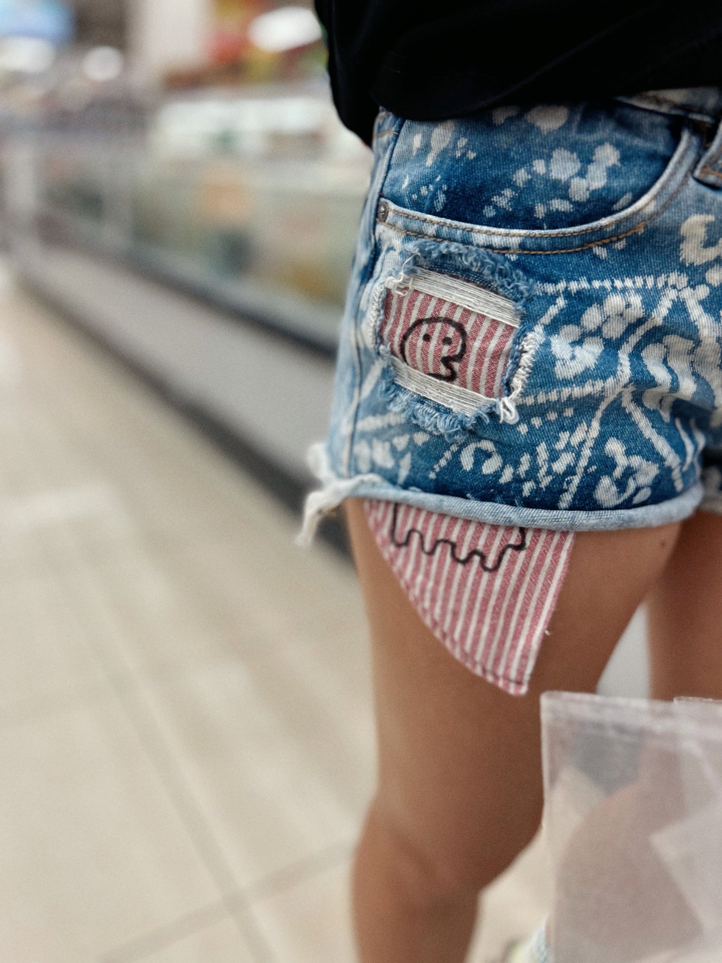 CLOUD PATCH | Bleach & Doodle Denim Shorts
