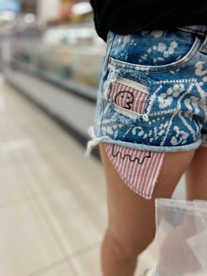 CLOUD PATCH | Bleach & Doodle Denim Shorts