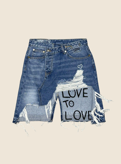 TORN LOVE | Patchwork Denim Skirt with LOVE Insert