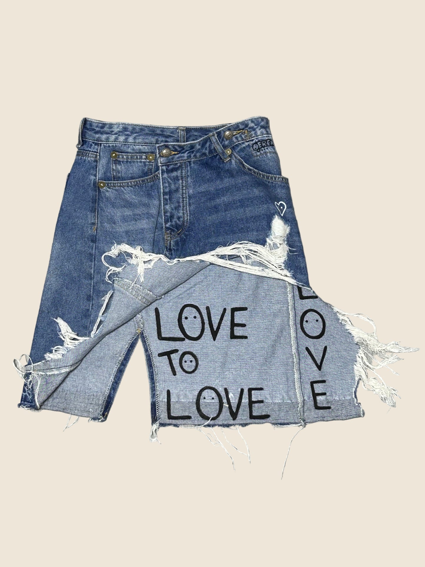 TORN LOVE | Patchwork Denim Skirt with LOVE Insert