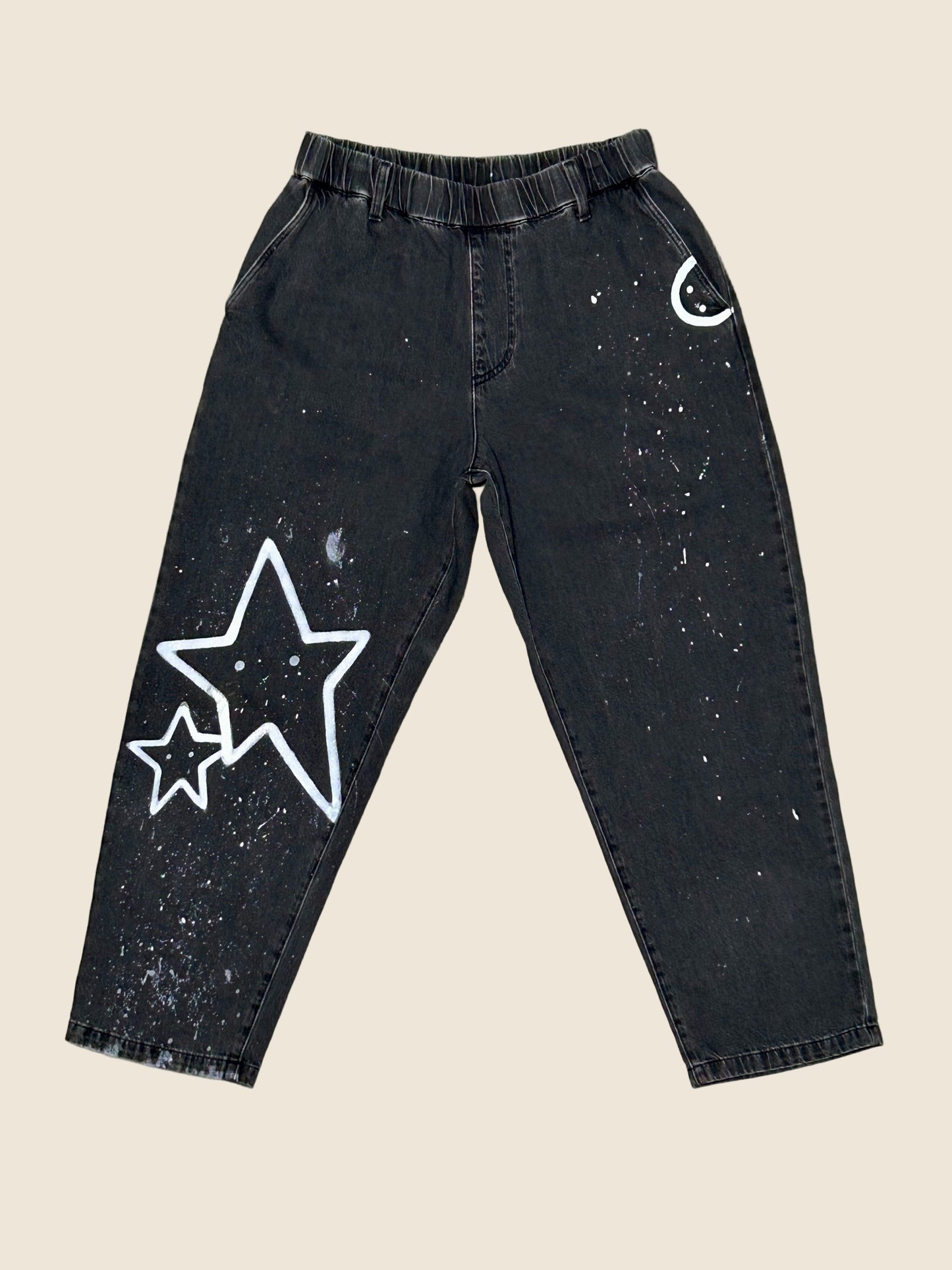 COSMIC ALLEY | Loose Black Jeans with Star Doodles