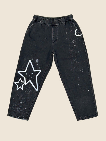 COSMIC ALLEY | Loose Black Jeans with Star Doodles